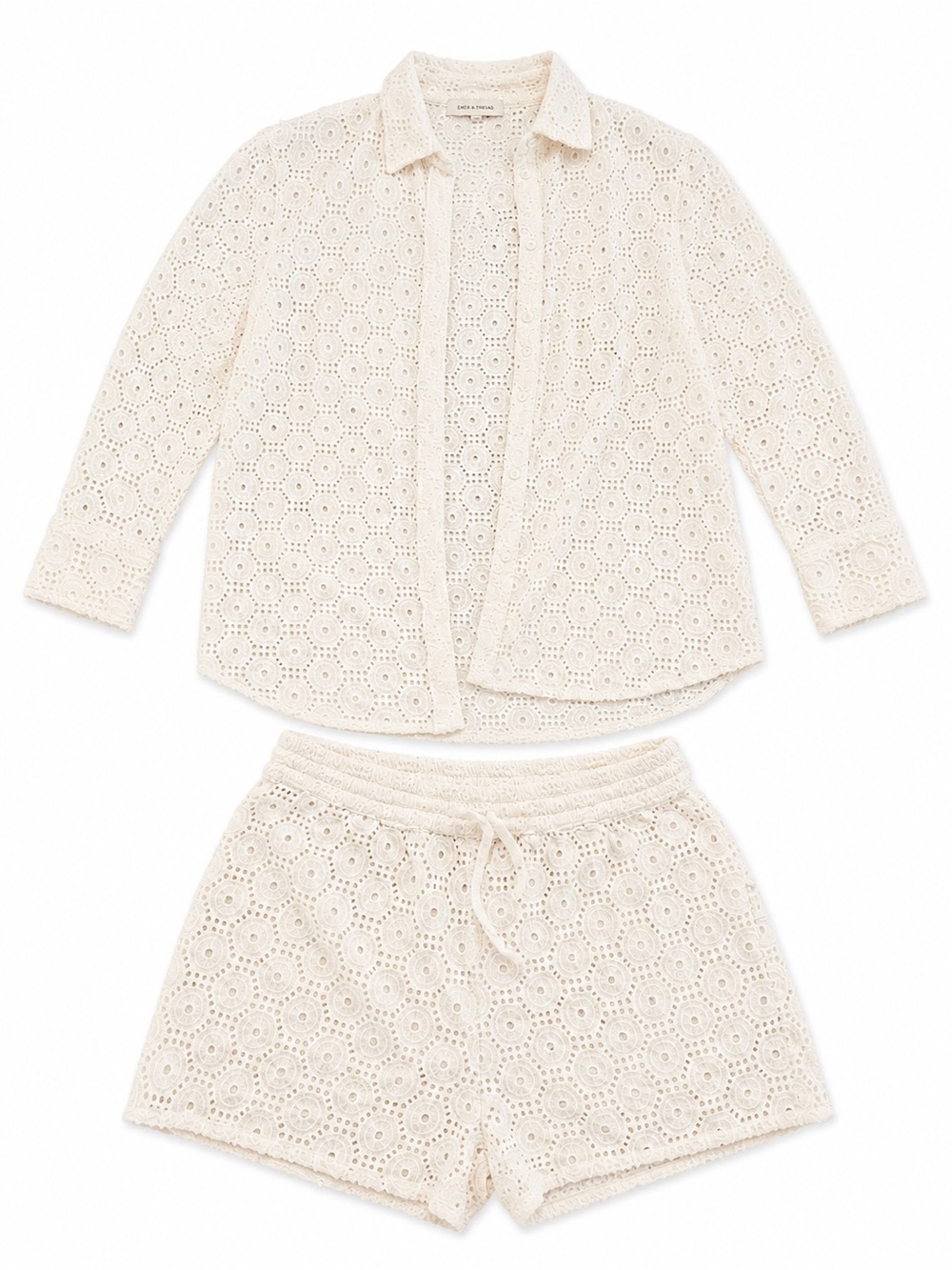 SOLID & STRIPED Cream Eyelet Button-Front Sleep Shirt and Shorts